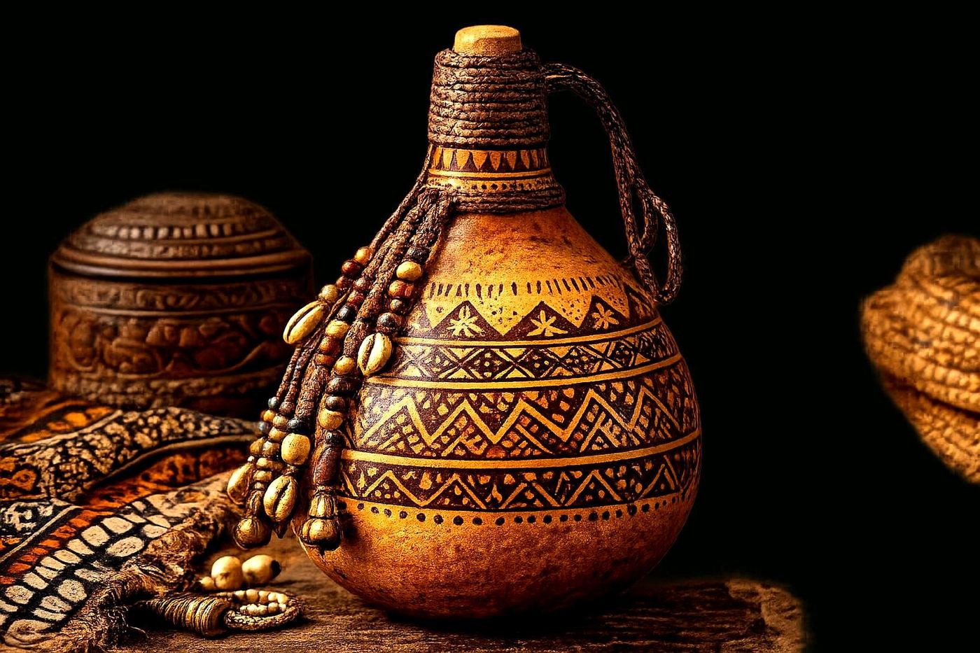 Decorated Swahili ceremonial gourd