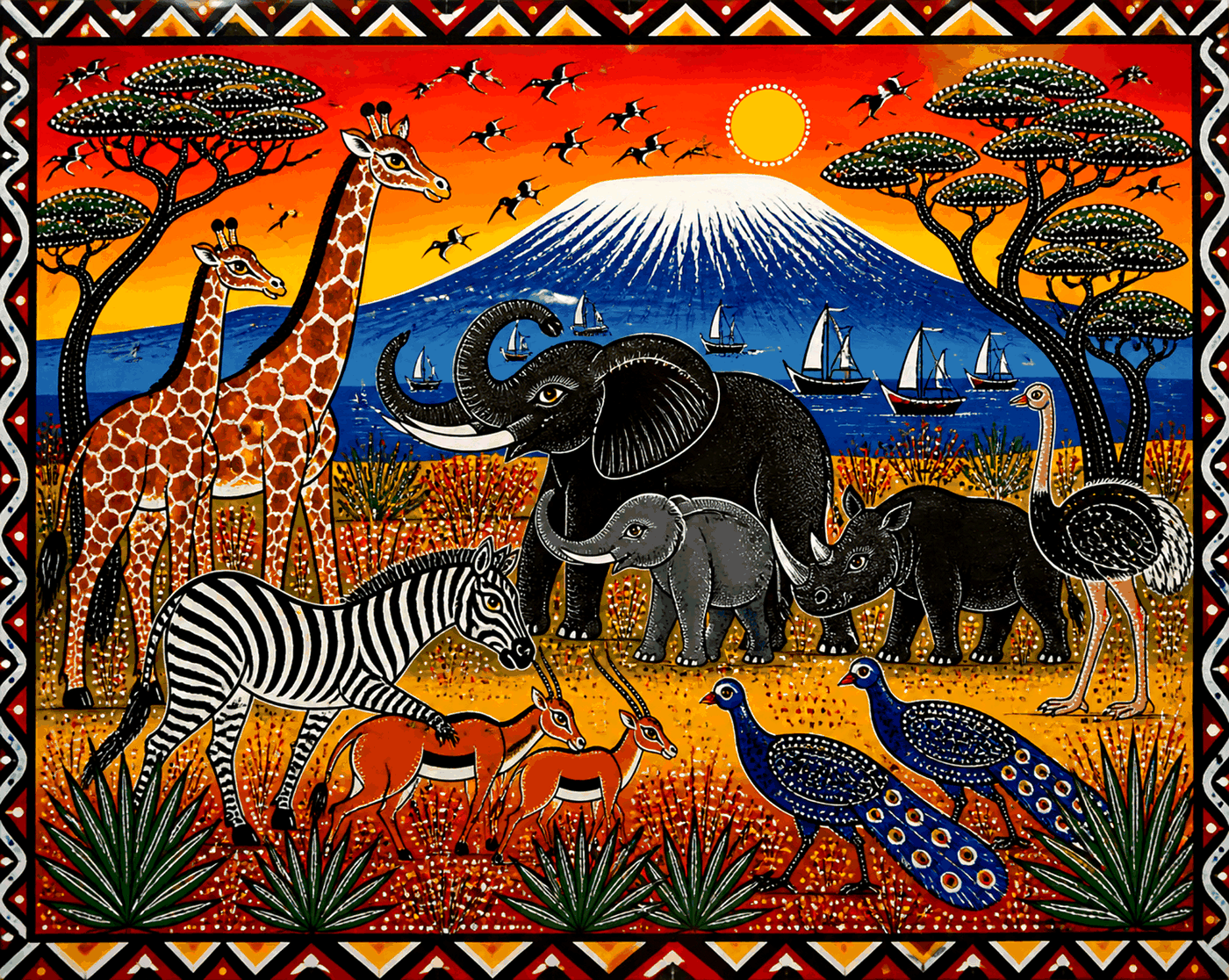 Tingatinga wildlife painting
