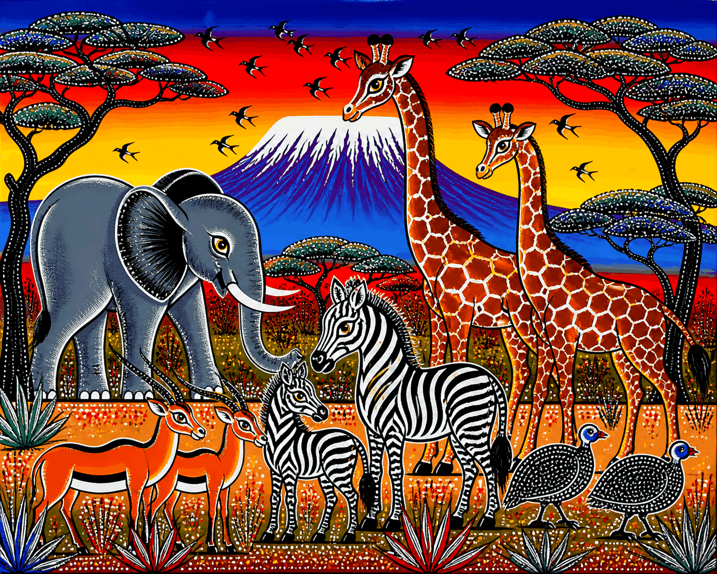 Tingatinga style wildlife painting