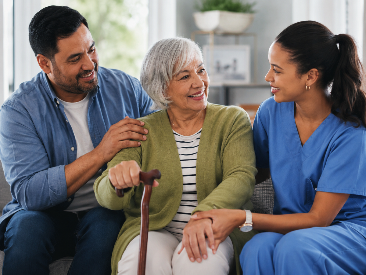 Compassionate caregiver and family support moment