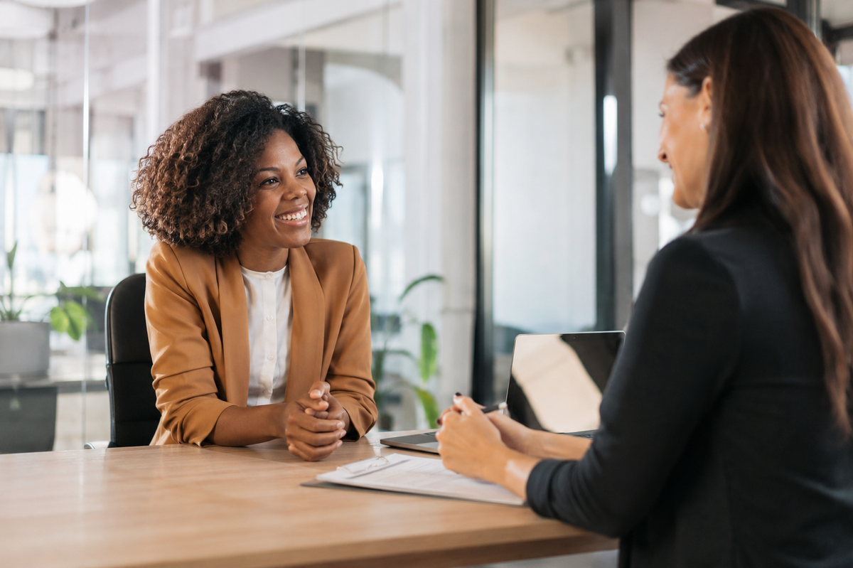A job seeker in a friendly staffing conversation